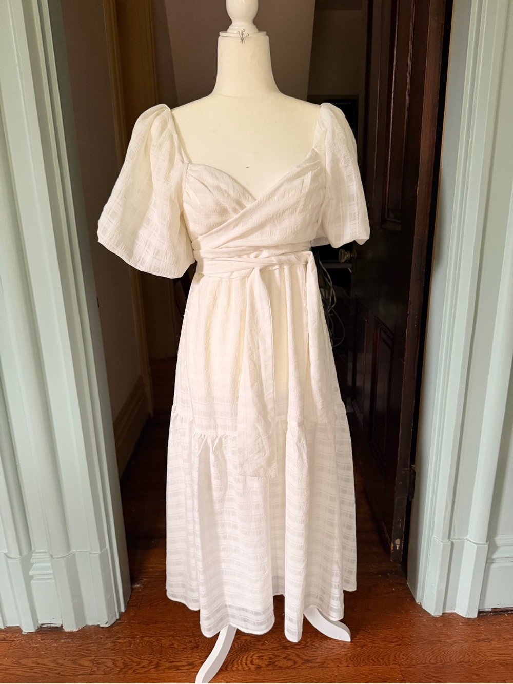 ASTR Puff-Sleeve Wrap Midi Dress